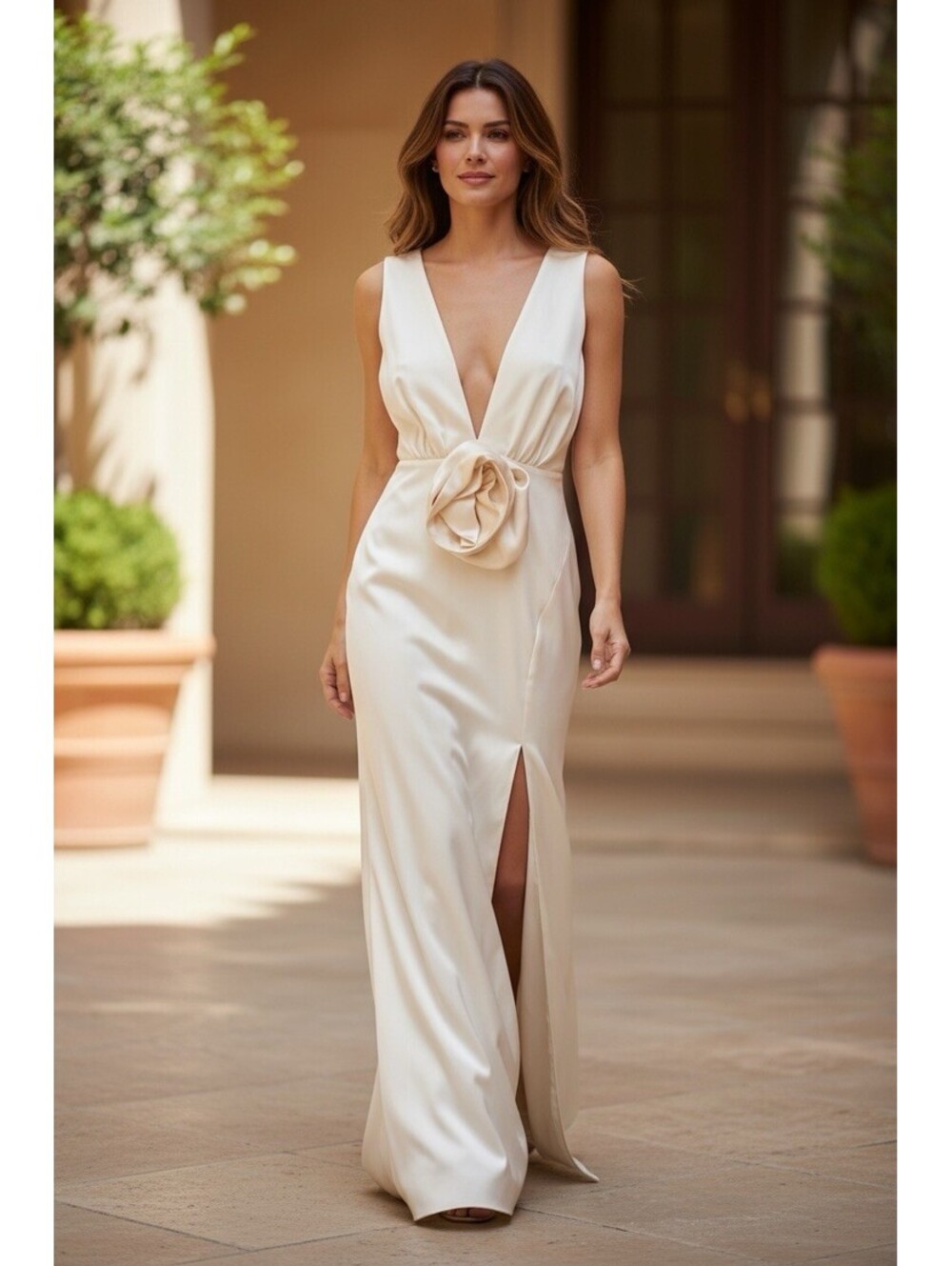 ASOS Size 14 NWT Ivory Deep V Halter Formal Maxi Runway Prom Sexy High Split
